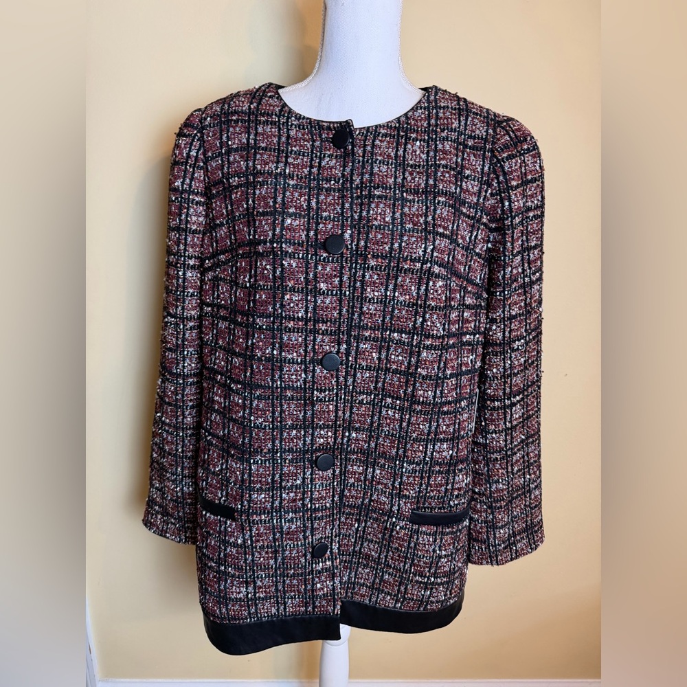Express Blazer Women's 1x Red Black Enchanted Tweed Jacket